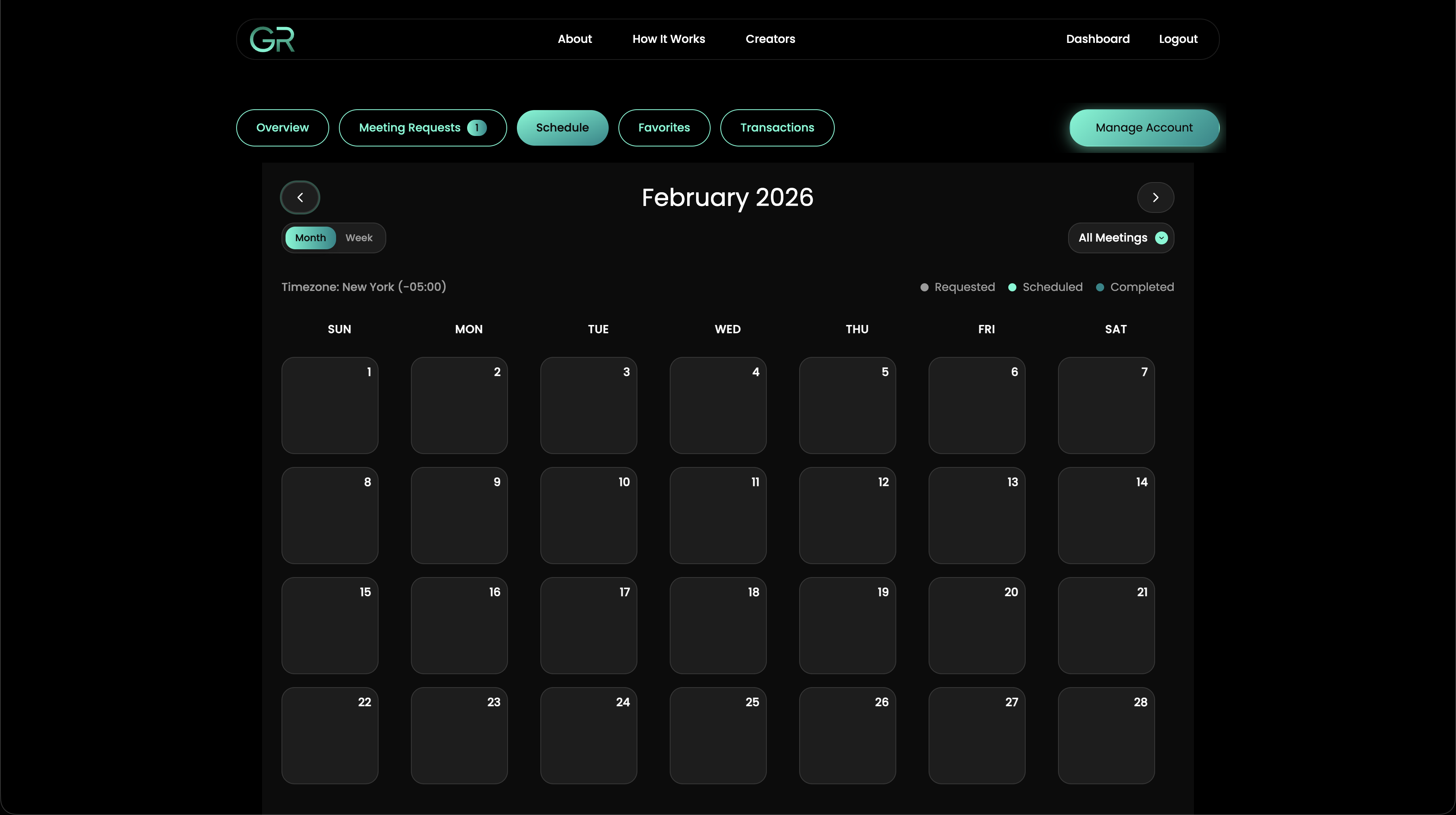 Calendar View Interface